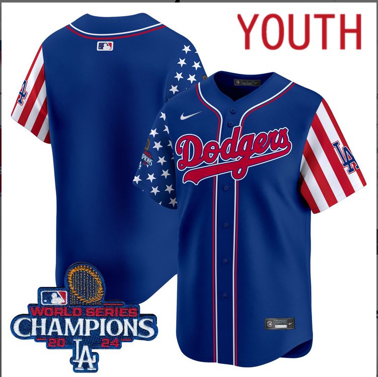 Youth MLB Los Angeles Dodgers blank American Style blue 2024 World Series Champions  Limited Jersey->youth mlb jersey->Youth Jersey